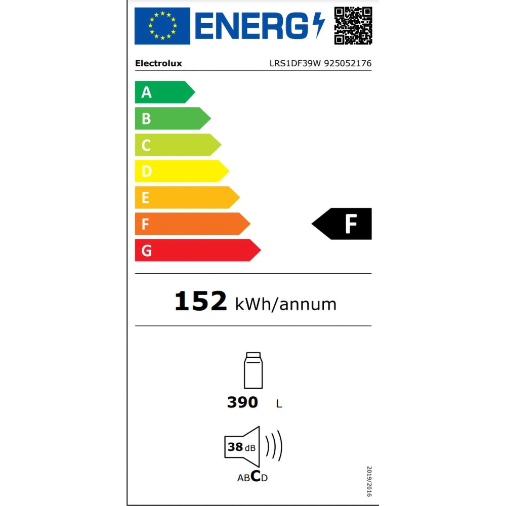 Frigider cu o usa ELECTROLUX LRS1DF39W, 390 l, H 186 cm, Clasa F, alb