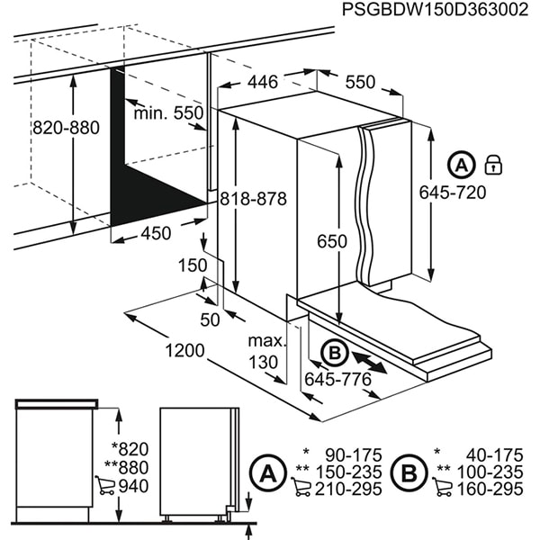 Masina de spalat vase incorporabila AEG FSE73507P, 10 seturi, 7 programe, 45 cm, Clasa D, panou comanda negru
