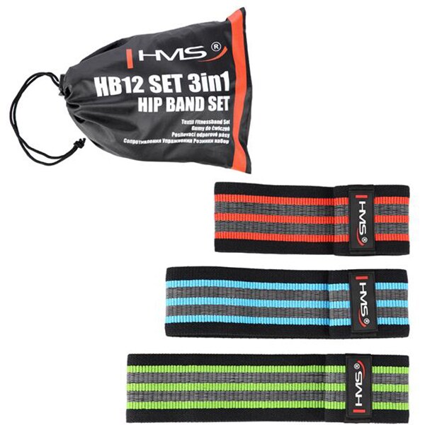 Banda de rezistenta fitness HMS HB12, set 3 in 1, Multicolor