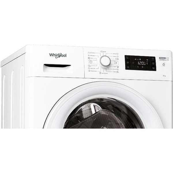 Masina de spalat rufe frontala slim WHIRLPOOL FWSG 61251 W EE N, 6th Sense, 6 kg, 1200rpm, Clasa F, alb