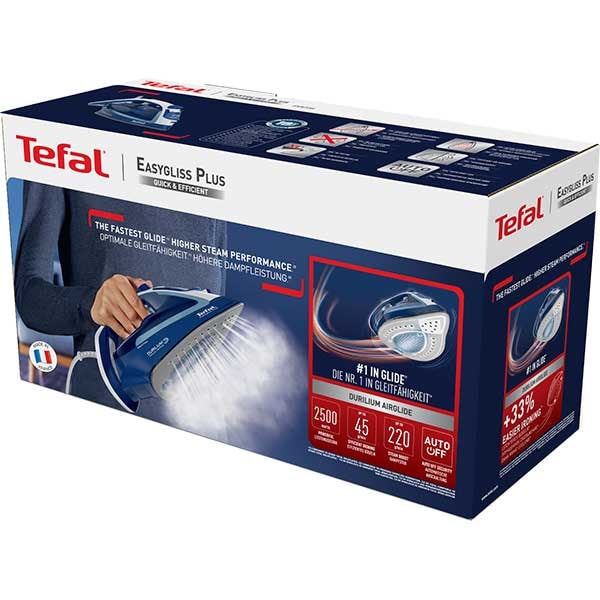 Fier de calcat TEFAL EasyGliss Plus FV5735E0, 2500W, 220g/min, 270ml, talpa Durilium AirGlide, albastru-alb