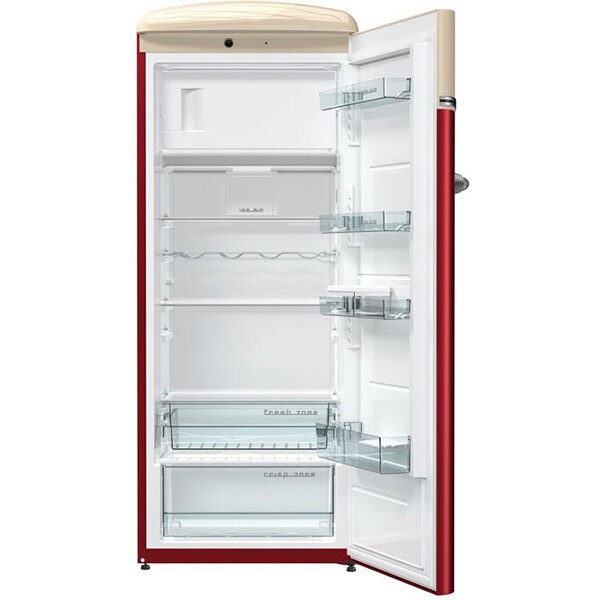 Frigider cu o usa GORENJE Retro OBRB153R, 254 l, H 154 cm, Clasa E, bordo