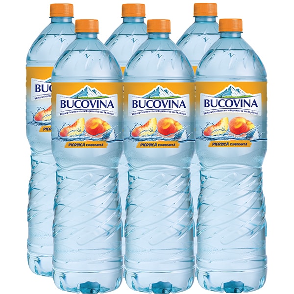 Apa plata BUCOVINA cu aroma Piersica bax 1.5L x 6 sticle