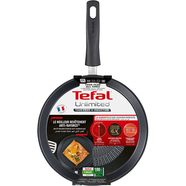 Tigaie clatite TEFAL Unlimited G2553872, 25cm, aluminiu,  Thermo Signal, negru