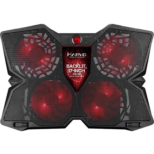 Cooler pad gaming MARVO FN-38RD, 17 inch, iluminare cu LED-uri rosii, negru