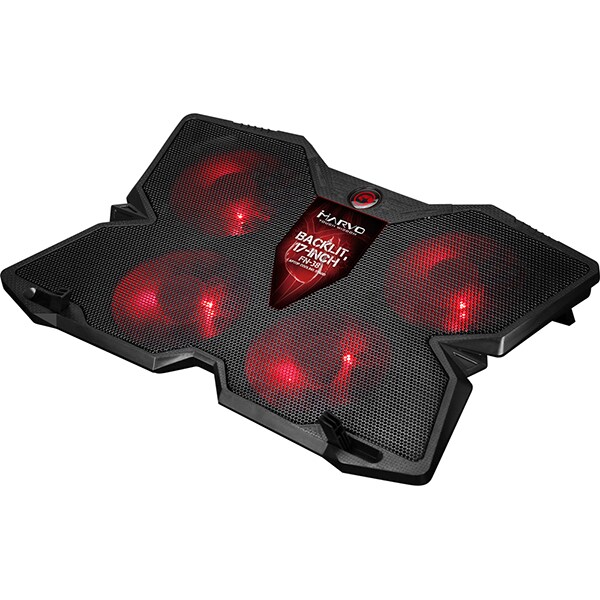 Cooler pad gaming MARVO FN-38RD, 17 inch, iluminare cu LED-uri rosii, negru