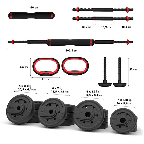 Set gantera HMS SGX130, 31.5kg, negru-rosu