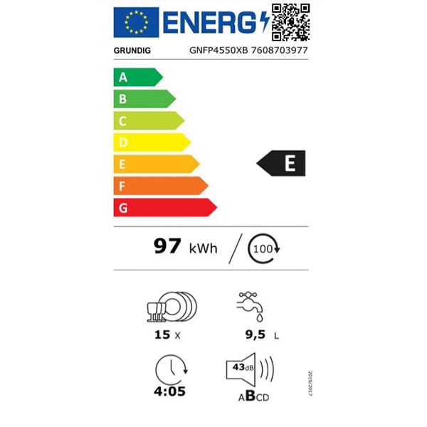 Masina de spalat vase independenta GRUNDIG GNFP4550XB, CornerWash, 15 seturi, 6 programe, Clasa E, 60cm, inox