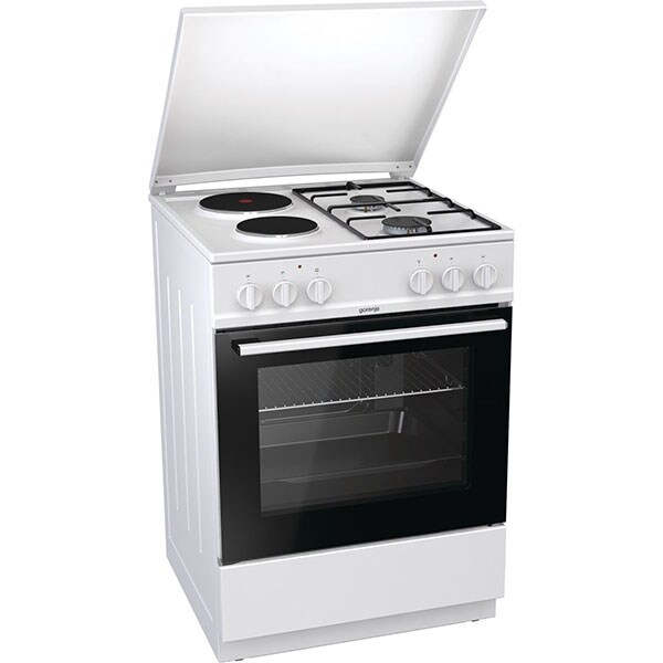 Aragaz GORENJE K6121WG, 4 arzatoare, Gaz + Electric, L 60 cm, Grill, alb