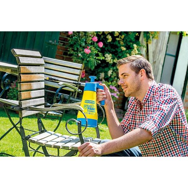 Pompa de stropit GLORIA Spray&Paint Compact, 1.25 L, 3 bar, pentru uleiuri si vopsele fara solvent, unghi de pulverizare 65, garnituri FKM, galben