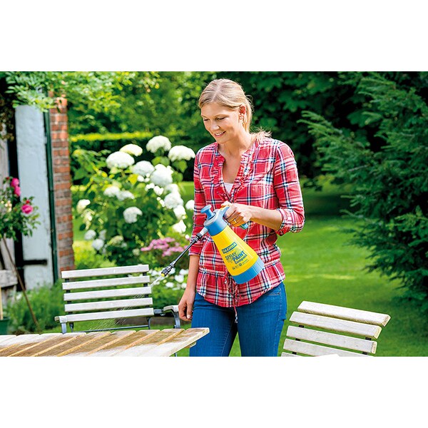 Pompa de stropit GLORIA Spray&Paint Compact, 1.25 L, 3 bar, pentru uleiuri si vopsele fara solvent, unghi de pulverizare 65, garnituri FKM, galben