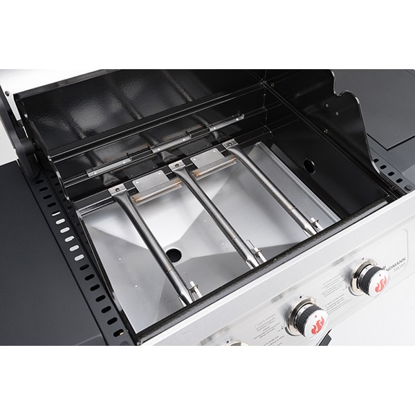 Gratar pe gaz LANDMANN Mitton PTS 3.1, 58 x 45 cm, 3 + 1  arzatoare, 4 role, argintiu