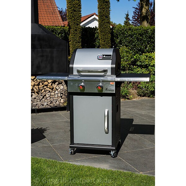 Gratar pe gaz LANDMANN Triton 12901, 48 x 44 cm, 2 arzatoare, 4 role, argintiu