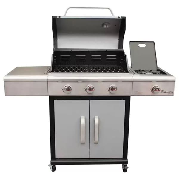 Gratar pe gaz LANDMANN Triton 12940, 65 x 45 cm, 3 + 1 arzatoare, 4 role, argintiu