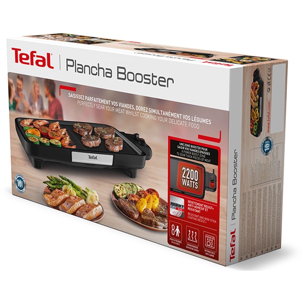 Gratar electric TEFAL Plancha Booster CB641810, 2220W, negru
