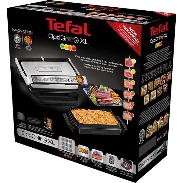 Gratar electric TEFAL OptiGrill+ XL Snacking&Baking GC724D12, 2000W, 9 programe automate, argintiu-negru