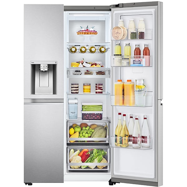 Side By Side LG GSJV91BSAE, Total No Frost, 635 l, H 179, cm, Clasa E, dozator apa UVnano, DoorCooling+, ThinQ, argintiu