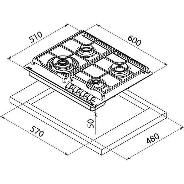 Plita incorporabila TEKA GZC 64320 XBN, Gaz, 4 arzatoare, Wok, negru