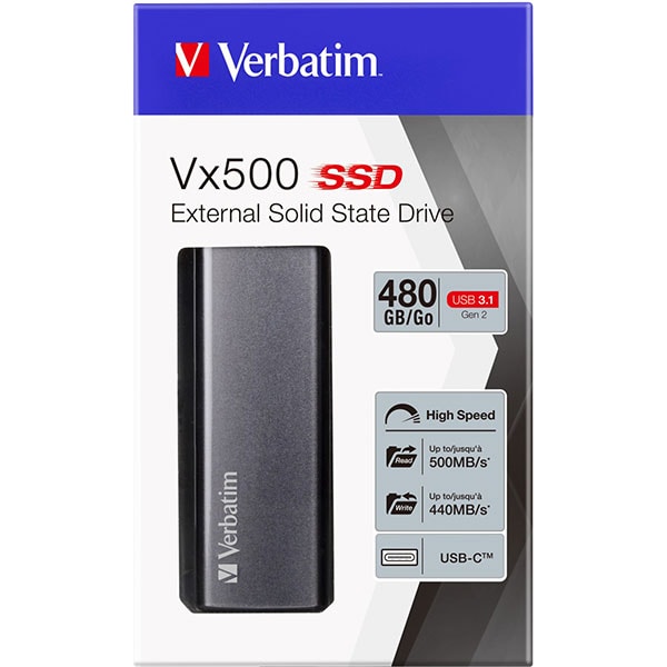 SSD extern VERBATIM VX500, 1TB, USB 3.1 Gen 2, argintiu