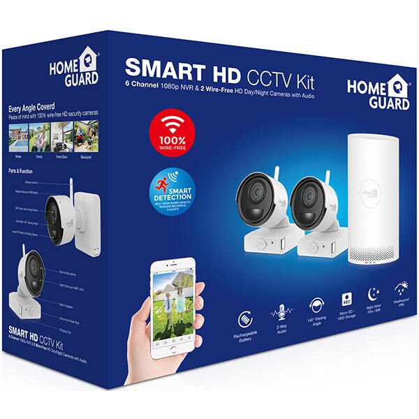 Kit supraveghere wireless HOMEGUARD HGNVK68002, 2 camere 1080p, NVR 6 canale, alb