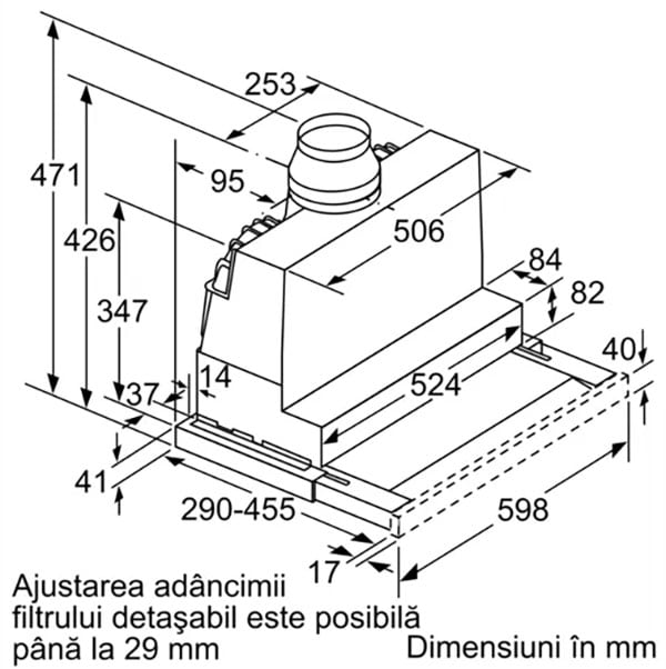 Hota incorporabila telescopica NEFF D46ED52X1, 2 motoare, 399 m3/h, L 60 cm, argintiu