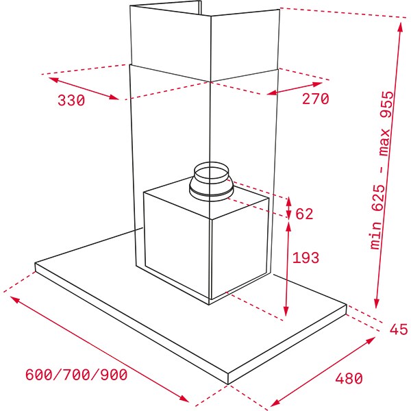 Hota decorativa TEKA DSH 985, 1 motor, 735 m3/h, L 90 cm, inox