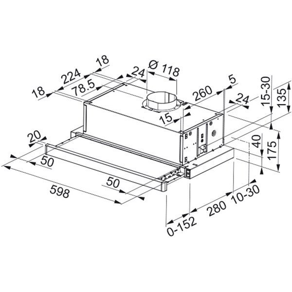 Hota incorporabila telescopica FRANKE FTC 601 GR/XS, 1 motor, 380 m3/h, L 60 cm, inox