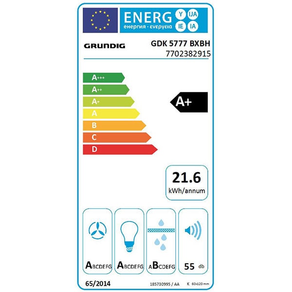 Hota decorativa GRUNDIG GDK5777BXBH, 1 motor, 740 m3/h, L 90 cm, Wi-Fi, negru-inox