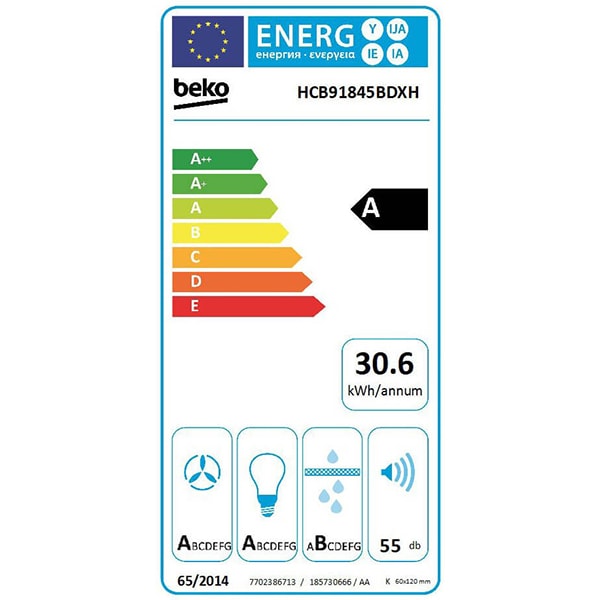 Hota decorativa BEKO HCB91845BDXH, 1 motor, 750 m3/h, L 90 cm, inox inchis