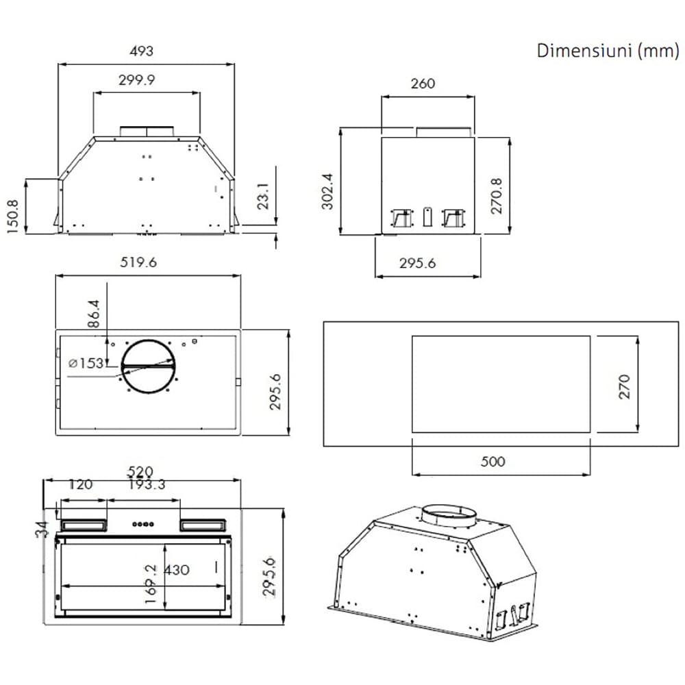 Hota incorporabila TURBIONAIRE Amira 50 B TAM50B, 1 motor, 476 m3/h, L 50 cm, negru