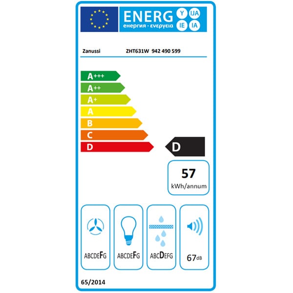 Hota traditionala ZANUSSI ZHT631W, 1 motor, 220 m3/h, L 60 cm, alb