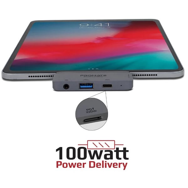 Hub USB PROMATE Padhub-Pro PD100W, USB 3.0, HDMI, Jack 3.5 mm, gri