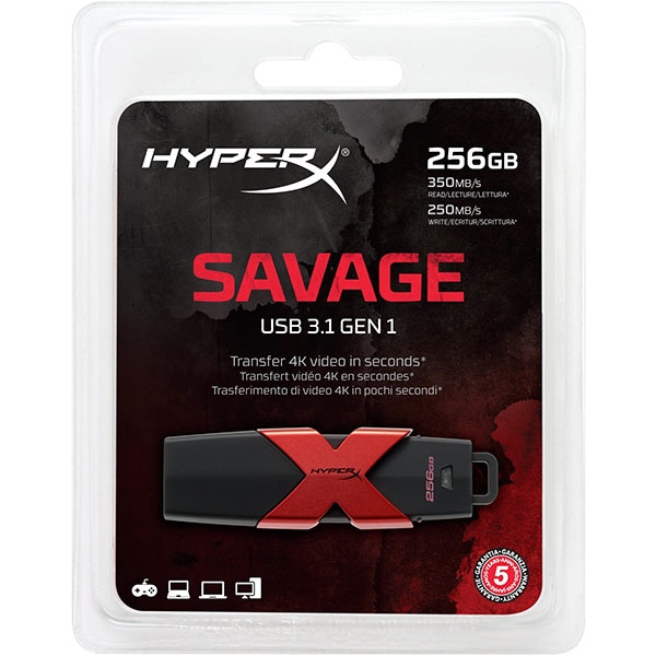 Memorie USB KINGSTON HyperX Savage, 256GB, USB 3.1, negru-rosu