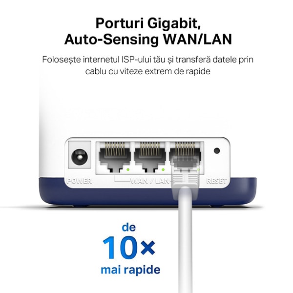 Sistem Wi-Fi Mesh MERCUSYS Halo H50G AC1900, Dual-Band 600 + 1300 Mbps, 3 buc, alb