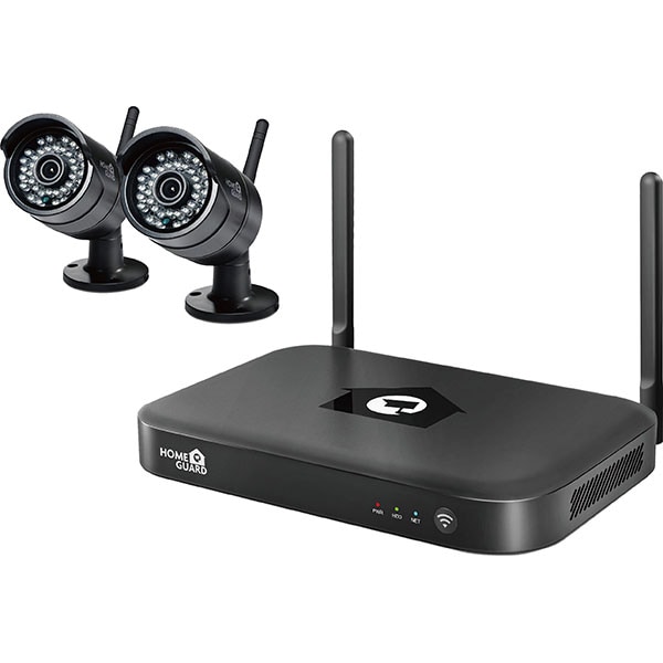 Kit supraveghere video HOMEGUARD HGNVK48302, 2 camere Full HD 1080p, NVR, 4 canale, Wireless, negru