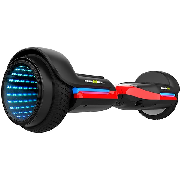 Hoverboard FREEWHEEL Glow, 6.5 inch, viteza 12km/h, motor 2 x 250W, negru-rosu