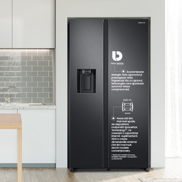 Side by Side SAMSUNG RS68N8220B1/EF, No Frost, 617 l, H 178 cm, Clasa F, Dozator apa, Twin Cooling Plus, negru