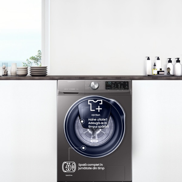 Masina de spalat rufe frontala SAMSUNG WW70M644OPX/LE, EcoBubble, AddWash, 7kg, 1400rpm, Clasa A+++, argintiu