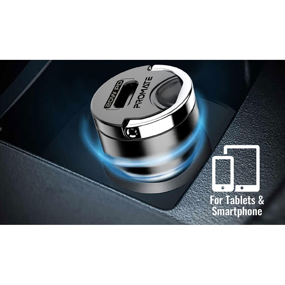 Incarcator auto PROMATE Bullet-PD20, 1xUSB-C, Power Delivery (PD) 20W, gri