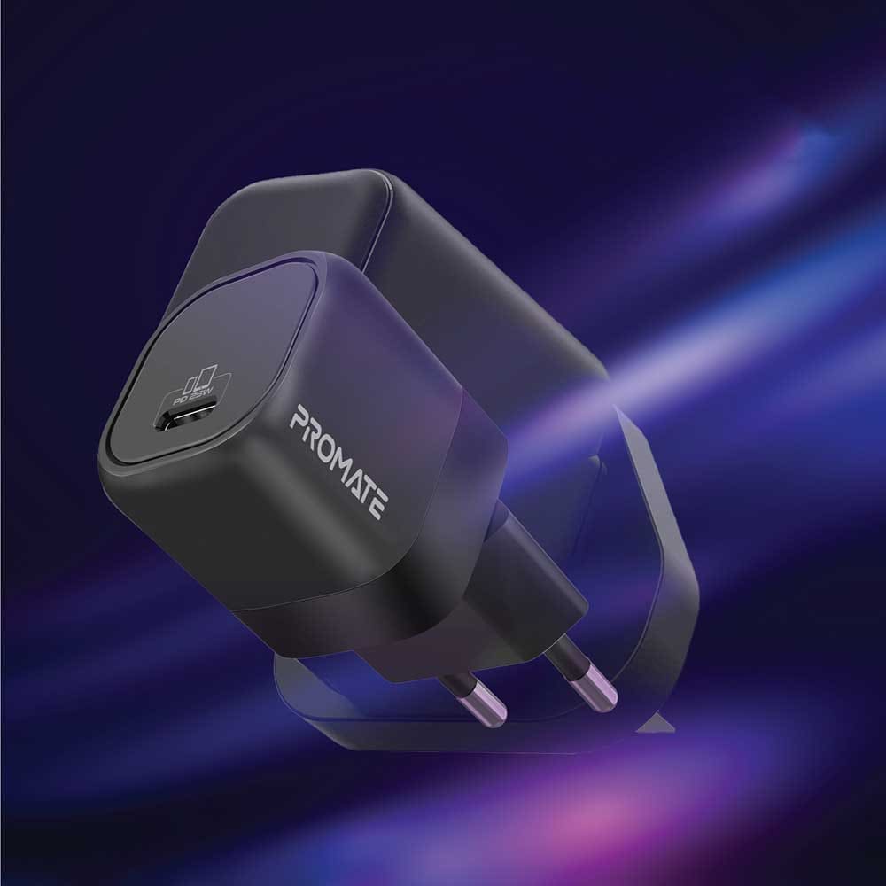Incarcator retea PROMATE PowerPort-25, USB-C, Power Delivery I(PD) 25W, negru