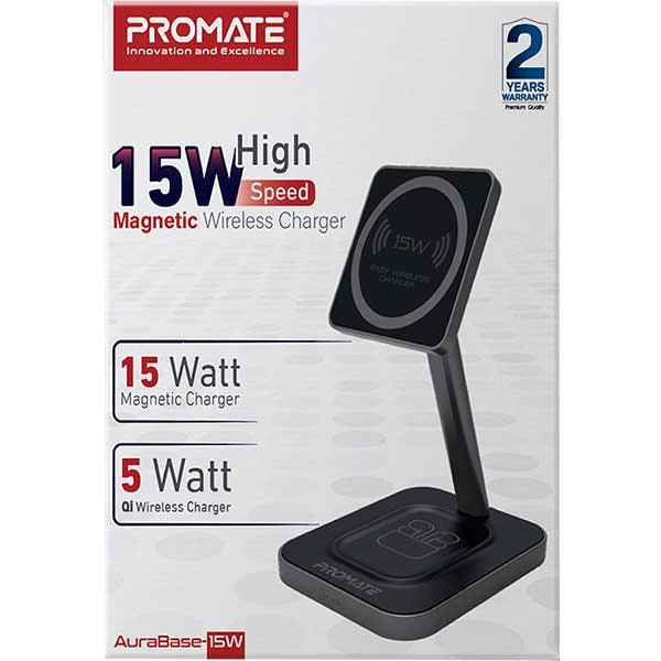 Incarcator wireless PROMATE AuraBase-15W, universal, QI, 15W, gri