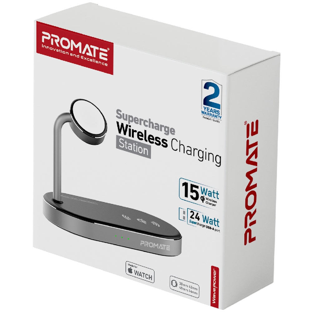 Incarcator wireless PROMATE Wavepower, 1xUSB-A, universal, QI, 15W, gri