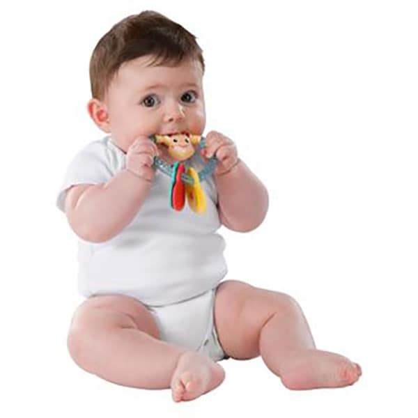 Inel gingival VULLI Girafa Sophie cu inimioare, 3 luni+, multicolor