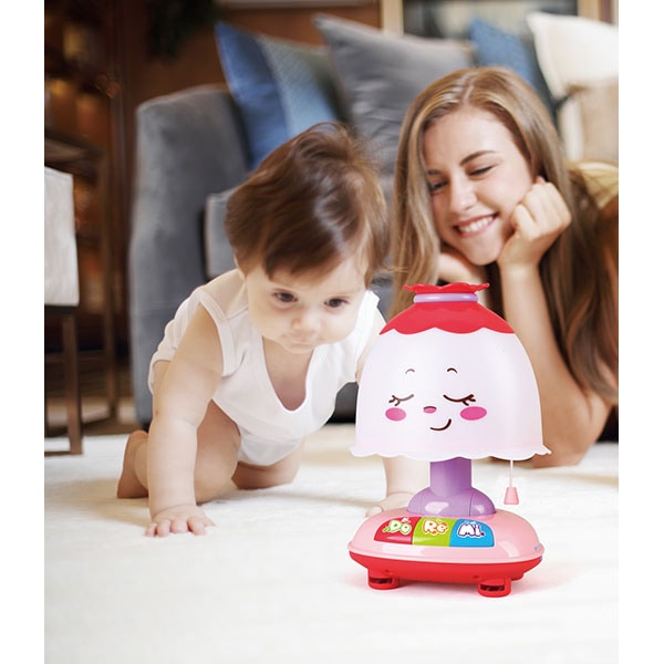 Lampa de veghe cu lumini si sunete HOLA 1107, alb-roz