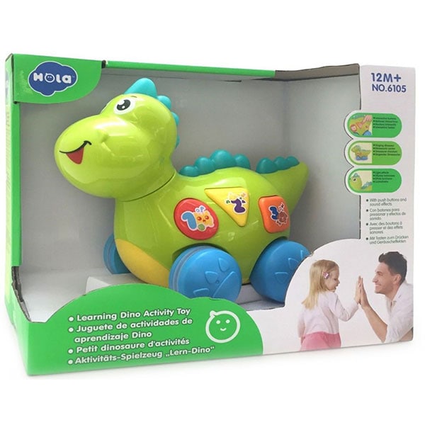 Jucarie interactiva HOLA Dinozaurul cu melodii si lumini 6105, 12 luni+, multicolor