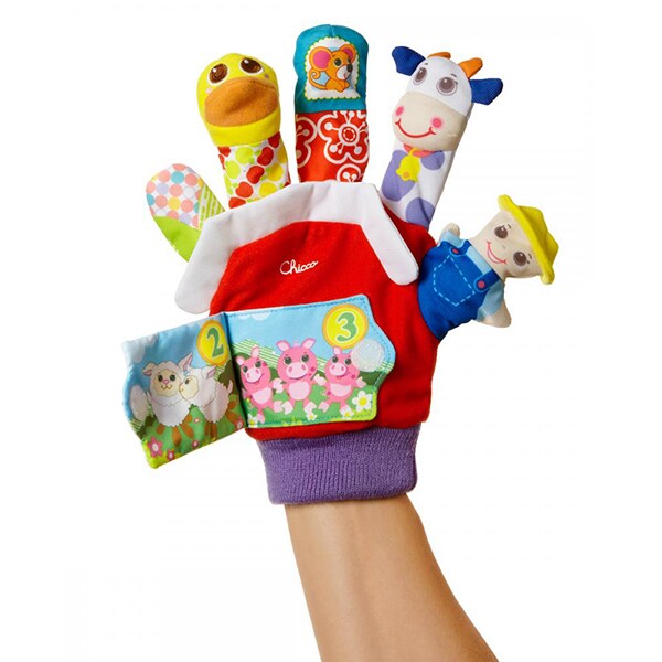 Jucarie manusa CHICCO cu marionete "Ferma de animale", 3 luni - 2 ani, multicolor
