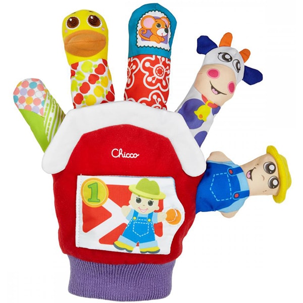 Jucarie manusa CHICCO cu marionete "Ferma de animale", 3 luni - 2 ani, multicolor