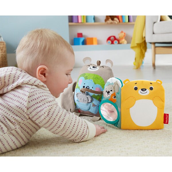 Jucarie interactiva FISHER PRICE Carticica textila MTGJD37O, 3 luni+, multicolor