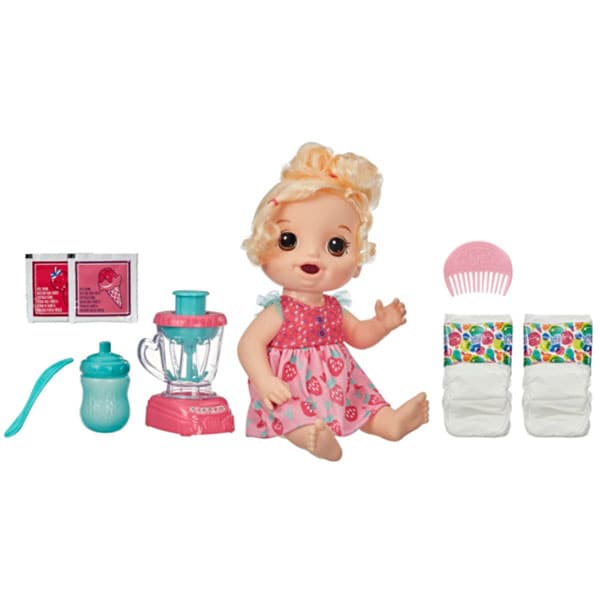Papusa bebelus BABY ALIVE Cu mixer pentru capsuni E6943, 3 ani+, roz-verde