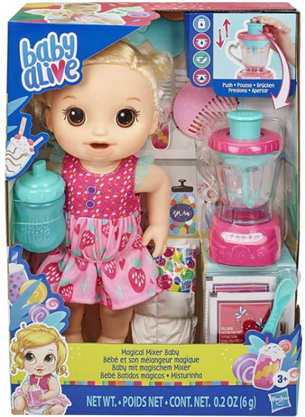 Papusa bebelus BABY ALIVE Cu mixer pentru capsuni E6943, 3 ani+, roz-verde